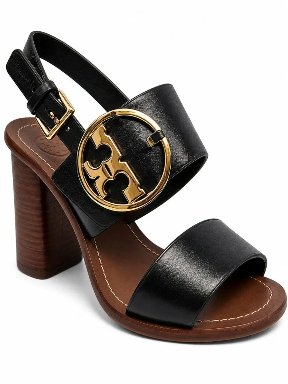 Tory Burch Thames Sandal Two-Tone Black & Brown Leather
